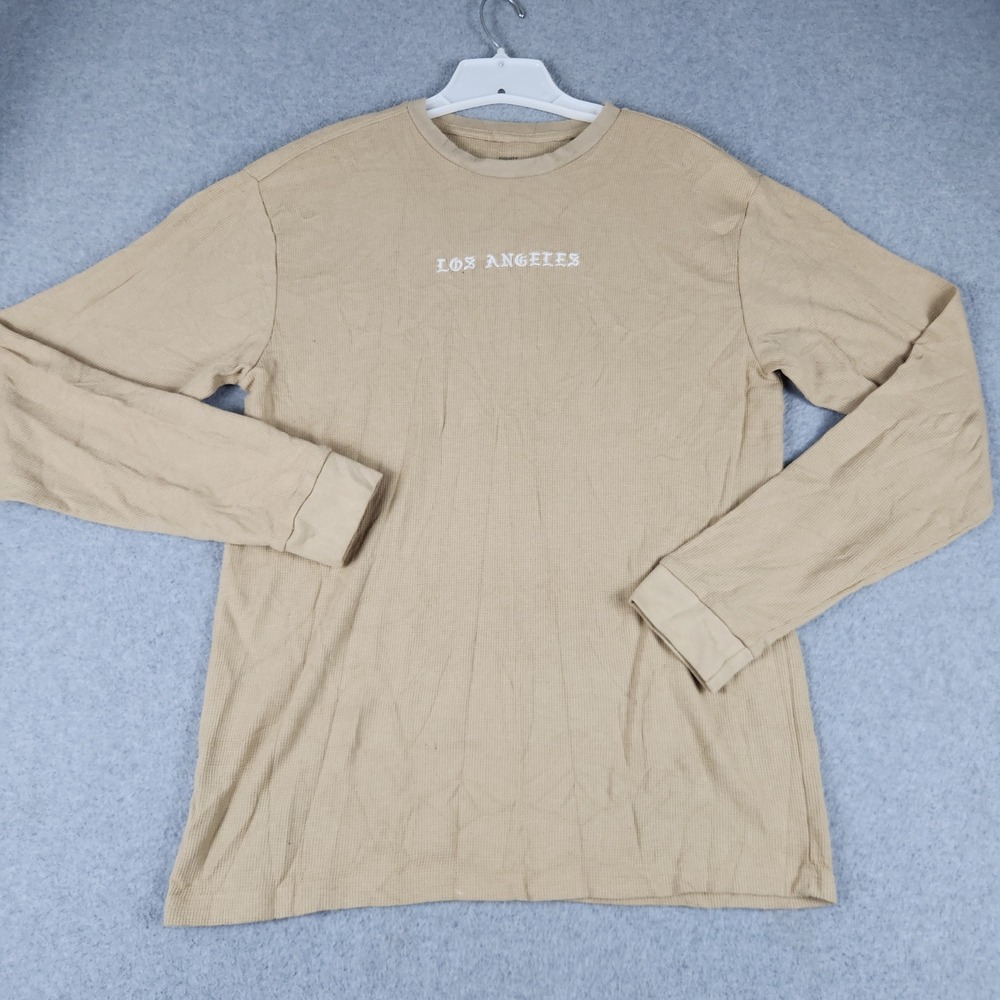 Eighty Eight Brand Shirt Mens XL Tan Los Angeles Waffle Knit Thermal Long Sleeve